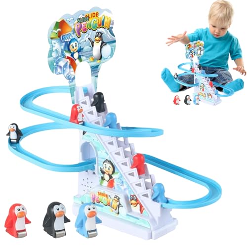 Suphyee Penguin Climbing Stairs Toys | Roller Coaster Playset,Animal Stair Climbing Toys,Animal Playful Roller Coaster Playset,Slide Rollercoaster Toys for Kids Christmas Birthday Gift von Suphyee