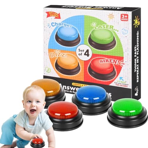 Suphyee Spiel-Summer-Alarm, Spiel-Summer-Taste,4-teiliger Quick Answer Prop Button für Game Show | Family Night Sound Buzzer zum Antworten, Raten, Abstimmen, Debattieren von Suphyee