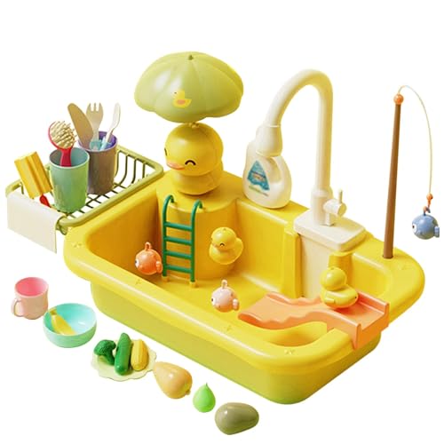 Suphyee Spielwaschbecken mit fließendem Wasser, Spielwaschbecken | Spielzeug für Kinderküchenspüle - Interaktiver Wassertisch mit Küchenzubehör, Angelspielzeug, Rollenspielspielzeug für Kinder von Suphyee