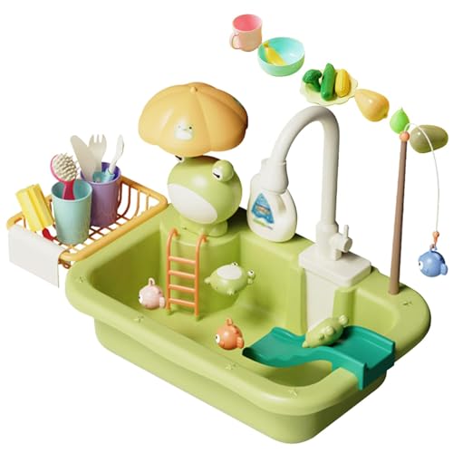 Suphyee Spielzeugwaschbecken mit fließendem Wasser,Kinderwaschbecken mit fließendem Wasser | Spielzeug für die Küchenspüle - Rollenspiel-Spielzeug für die Küchenspüle mit Geschirrständer, von Suphyee