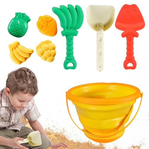 Suphyee Strandspielzeug für Kinder,Strandspielzeug,Kindersandspielzeug | 8-teiliges Sandkastenspielzeug mit faltbarem Sandeimer, Sandburgspielzeug, Obstformen, Schaufelset für Kinder, Jungen und von Suphyee