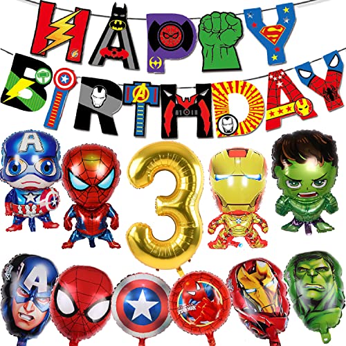 Superhelden Geburtstag Party Dekorationen Avenger Luftballons Supplies – Happy Birthday Banner Superhero Große Folienballons für Kinder Jungen, Mädchen Superhelden Themen Dekorationszubehör (3) von Supmehero