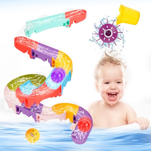 Badewannenspielzeug Badespielzeug ab 2 3 4 5 6 Jahre DIY Kugelbahn Größere mit Wasserrad Saugnäpfe Kinder Badespielzeug Baby Murmelbahn Wasserspielzeug Kleinkind-Duschspielzeug Kinder Baby Geschenk von Suprbee