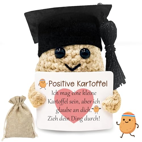 Bachelor Geschenk Positive Kartoffel, Master Abschluss Geschenk Glücksbringer Prüfung, Mutmacher Geschenk, Pocket Hug, Bachelor Deko, Wolle Potato Puppe Positiver mit Energiekarte (Doktorhut) von SupreLuck