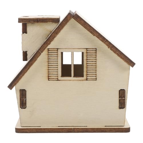 Supvox Miniaturhaus Miniaturstatuen künstliches falsches Halsband Blockhausmodelle Esstisch-Spielzeughaus Holzhaus Modell Puppenhaus Set winziges DIY Holzpuzzlehaus hölzern Khaki von Supvox