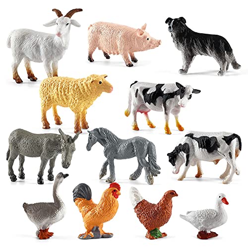 12 Stück Bauernhoftiere Bauernhof Tiere Spielzeug Tierfiguren Set für Kinder,Realistische Bauernhof Tiere Figuren für Kinder Lernen, Kuchen Topper Ornamente, Geschenk für Mädchen Jungen ab 3 Jahre von Surakey