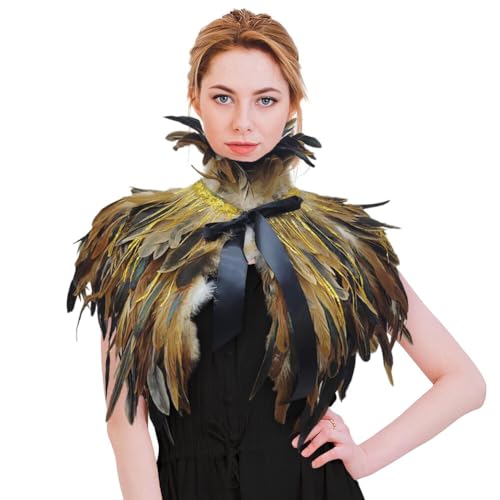 Fasching Federkragen,Gothic Federn Achselzucken Schultertuch,Federcape Halloween Kostüm Feder Epaulet Shrug Kragen,Feder Umhang Damen Cape Federboa Feder Schal für Halloween Cosplay Verkleidung von Surakey