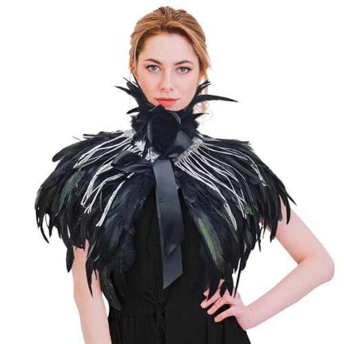 Fasching Federkragen,Gothic Federn Achselzucken Schultertuch,Federcape Halloween Kostüm Feder Epaulet Shrug Kragen,Feder Umhang Damen Cape Federboa Feder Schal für Halloween Cosplay Verkleidung von Surakey