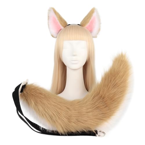 Fuchs Wolf Kostüme Plüsch Katzenohren katzenschwanz Cosplay Set Katzenohren und Schwanz Set aus Kunstfell Fuchsohren Haarreif mit Ohren und Schwanz Halloween Fasching Karneval Masquerade Cosplay von Surakey