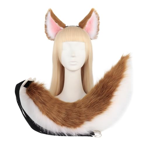 Fuchs Wolf Kostüme Plüsch Katzenohren katzenschwanz Cosplay Set Katzenohren und Schwanz Set aus Kunstfell Fuchsohren Haarreif mit Ohren und Schwanz Halloween Fasching Karneval Masquerade Cosplay von Surakey