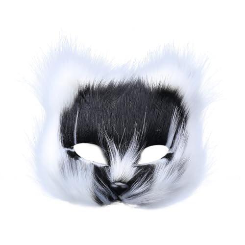 Fuchsmaske, Halbes Gesicht Pelzige Katze Fuchs Maske Fuchsmasken Maskerade,Tier Fuchs Wolf Maske Karneval Halloween Party Cosplay Kostüm Requisiten Zubehör Plüsch Katze Masken für Kinder Erwachsene von Surakey