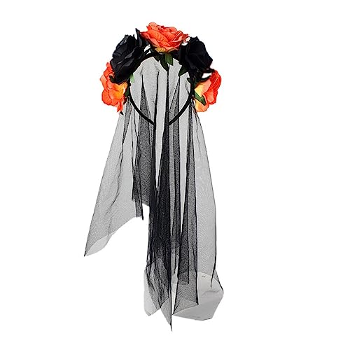 Haarreif Blumen Dia de los Muertos,Tiara mit Schleier Spitze Haarschmuck mit Rosen Schleier Kopfschmuck Halloween Kostüm Mexikanischen Stirnband Day of the Dead Headpiece für Karneval Cosplay Party von Surakey