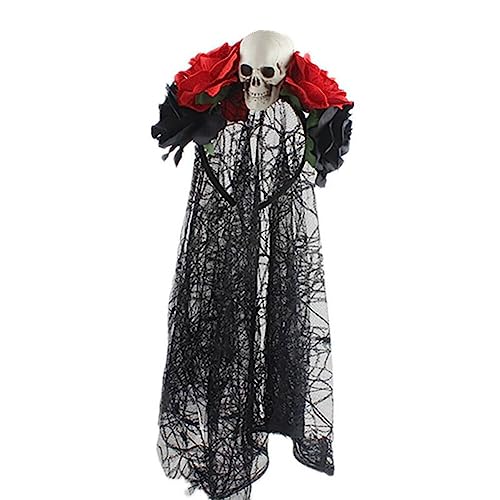 Haarreif Dia de los Muertos,Totenkopf Tiara mit Blüten Spitze Haarschmuck mit Rosen Schleier Kopfschmuck Halloween Kostüm Mexikanischen Stirnband Day of the Dead Headpiece für Karneval Cosplay Party von Surakey