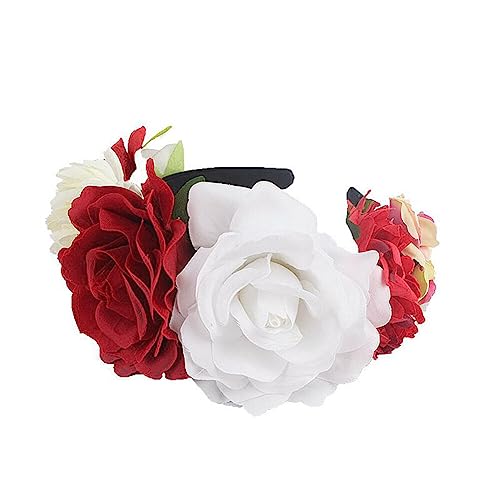 Haarreif Dia de los Muertos Halloween Rosen Haarreifen,Tag der Toten Blumenkrone, Mexikanische Blumen-Haarbänder Stirnband,Damen Haarband Party Kostüm Rose Blume Krone Kopfschmuck Cosplay Haarschmuck von Surakey