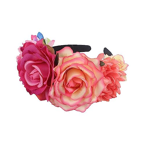 Haarreif Dia de los Muertos Halloween Rosen Haarreifen,Tag der Toten Blumenkrone, Mexikanische Blumen-Haarbänder Stirnband,Damen Haarband Party Kostüm Rose Blume Krone Kopfschmuck Cosplay Haarschmuck von Surakey