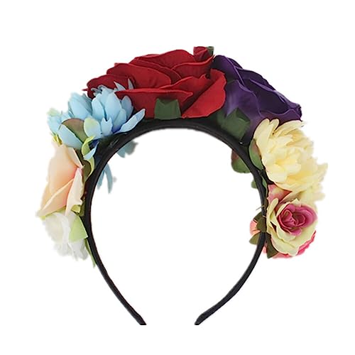 Haarreif Dia de los Muertos Halloween Rosen Haarreifen,Tag der Toten Blumenkrone, Mexikanische Blumen-Haarbänder Stirnband,Damen Haarband Party Kostüm Rose Blume Krone Kopfschmuck Cosplay Haarschmuck von Surakey