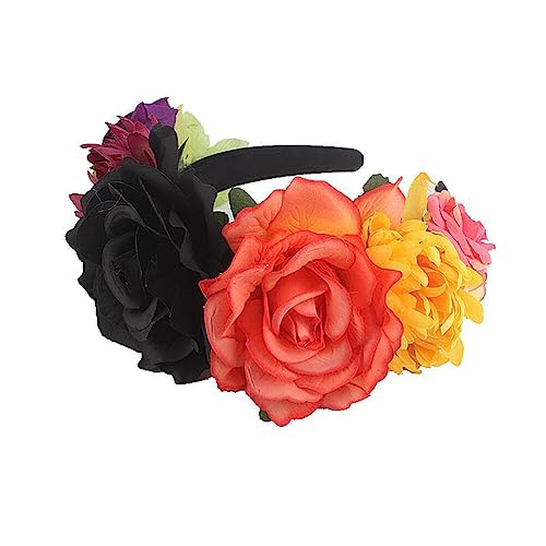 Haarreif Dia de los Muertos Halloween Rosen Haarreifen,Tag der Toten Blumenkrone, Mexikanische Blumen-Haarbänder Stirnband,Damen Haarband Party Kostüm Rose Blume Krone Kopfschmuck Cosplay Haarschmuck von Surakey