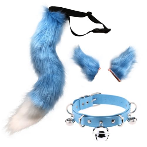 Halloween Kostüme Plüsch Katzenohren katzenschwanz Cosplay Set Fuchsschwanz und Faux Furry Fox Wolf Schwanz Set Kunstfell Fuchsohren Haarreif mit Glockenkragen für Fasching Karneval Masquerade Cosplay von Surakey