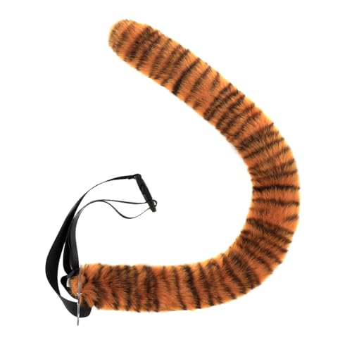 Halloween Kunstpelz Tiger Schwanz, Flauschige Tierschwanz Fuchsschwanz Cosplay Plüsch Tiger Kostüm Cosplay Halloween Kostüme Wolfsschwanz Kostüm Tigerschwanz für Erwachsene Cosplay Rollenspiele von Surakey