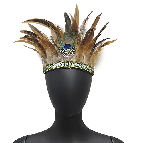 Indianer Kopfschmuck,Indische Feder Krone Stirnband,Herren Indianer Stirnband mit Federn, Hippie Tribal Kopfschmuck, Mottoparty, Karneval,Halloween, Fasching, Festival Party Headwear kostüme Zubehör von Surakey