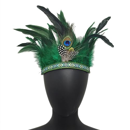 Indianer Kopfschmuck,Indische Feder Krone Stirnband,Herren Indianer Stirnband mit Federn, Hippie Tribal Kopfschmuck, Mottoparty, Karneval,Halloween, Fasching, Festival Party Headwear kostüme Zubehör von Surakey