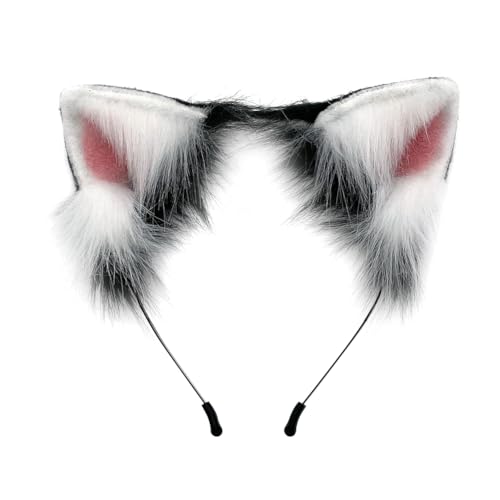 Katzenohren Haarreif Fuchs Wolf Ohren Stirnband Tierohren Fuchs Ohren Stirnband Katze Cosplay Ohren für Damen Cosplay Kostüm Halloween Weihnachten Fancy Party Verkleidung Tierkostüm Bühnenkostüm von Surakey