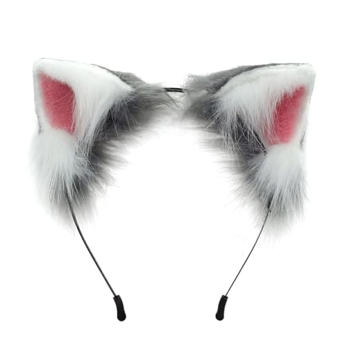 Katzenohren Haarreif Fuchs Wolf Ohren Stirnband Tierohren Fuchs Ohren Stirnband Katze Cosplay Ohren für Damen Cosplay Kostüm Halloween Weihnachten Fancy Party Verkleidung Tierkostüm Bühnenkostüm von Surakey