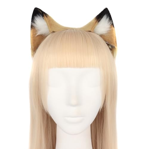 Kunstfell Furry Löwen Katzenohren Kopfbedeckung Haarreif Löwen Ohren Haarspange Cosplay Kostüm Kopf Zubehör für Damen Frauen Halloween Weihnachten Fasching Karneval Party Geschenk Masquerade Cosplay von Surakey