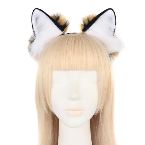 Kunstfell Furry Tiger Katzenohren Kopfbedeckung Haarreif Tiger Ohren Haarspange Cosplay Kostüm Kopf Zubehör für Damen Frauen Halloween Weihnachten Fasching Karneval Party Geschenk Masquerade Cosplay von Surakey