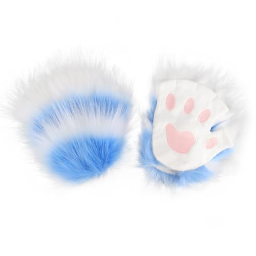 Kunstpelz Pfote Handschuhe Flauschige Tier Katze Wolf Bär Hund Fuchs Krallen Halloween Weihnachten Party Karneval Kostüm Cosplay Zubehör für Mädchen Frauen von Surakey