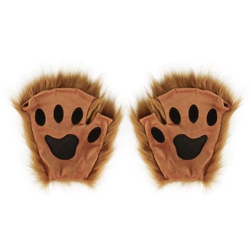 Kunstpelz Pfote Handschuhe Flauschige Tier Katze Wolf Bär Hund Fuchs Krallen Halloween Weihnachten Party Karneval Kostüm Cosplay Zubehör für Mädchen Frauen von Surakey