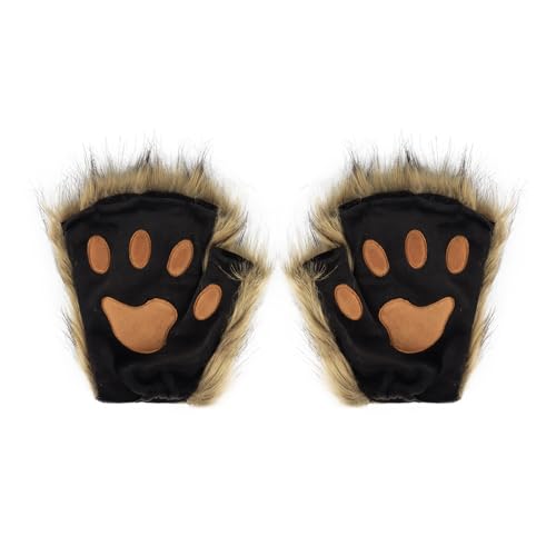 Kunstpelz Pfote Handschuhe Flauschige Tier Katze Wolf Bär Hund Fuchs Krallen Halloween Weihnachten Party Karneval Kostüm Cosplay Zubehör für Mädchen Frauen von Surakey