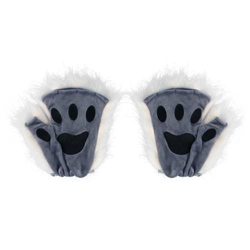 Kunstpelz Pfote Handschuhe Flauschige Tier Katze Wolf Bär Hund Fuchs Krallen Halloween Weihnachten Party Karneval Kostüm Cosplay Zubehör für Mädchen Frauen von Surakey