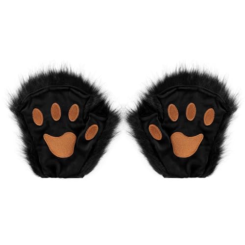 Kunstpelz Pfote Handschuhe Flauschige Tier Katze Wolf Bär Hund Fuchs Krallen Halloween Weihnachten Party Karneval Kostüm Cosplay Zubehör für Mädchen Frauen von Surakey