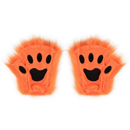 Kunstpelz Pfote Handschuhe Flauschige Tier Katze Wolf Bär Hund Fuchs Krallen Halloween Weihnachten Party Karneval Kostüm Cosplay Zubehör für Mädchen Frauen von Surakey