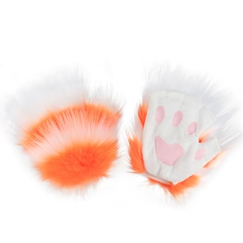 Kunstpelz Pfote Handschuhe Flauschige Tier Katze Wolf Bär Hund Fuchs Krallen Halloween Weihnachten Party Karneval Kostüm Cosplay Zubehör für Mädchen Frauen von Surakey