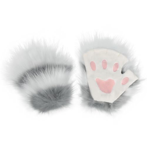 Kunstpelz Pfote Handschuhe Flauschige Tier Katze Wolf Bär Hund Fuchs Krallen Halloween Weihnachten Party Karneval Kostüm Cosplay Zubehör für Mädchen Frauen von Surakey