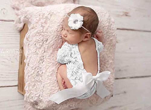 Neugeborenen Baby Fotografie Kostüme,Baby Fotografie Requisiten,Baby Fotoshooting Backless Spitze Strampler Kleidung Foto Requisiten Outfits Bekleidung Set für Baby Foto Fotografie Prop Zubehör,Weiß von Surakey