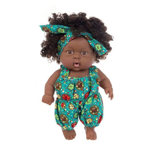 New Born Baby Puppe Schwarze Puppe 12 Zoll Wiedergeborene Babypuppe Afrikanische Puppe Mit Lockigem Haar Reborn Baby Puppenspielzeug Babypuppen Im Kleid für Kinder Mode Spielpuppe Kinder Mädchen von Surakey