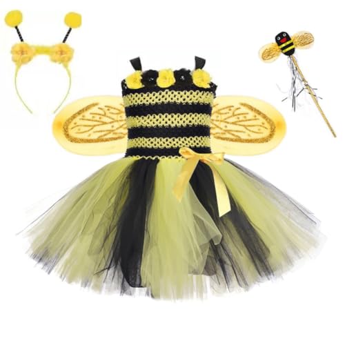 Princess Biene Kostüm Mädchen Biene Prinzessin Tier Kostüm Outfit mit Flügeln Kleid Zauberstab Mädchen Bienenkostüm Zubehör Verkleidung Fasching Geburtstag Halloween Party Karneval Ankleiden Cosplay von Surakey