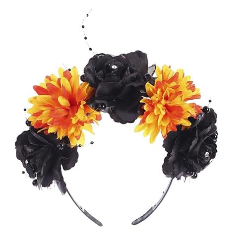 Surakey Dia De Los Muertos Haarreif Day of The Dead Stirnband Tag Der Toten Haarreif Mexikanische Blumenkrone Stirnband Halloween Kostüm Damen Haarschmuck für La Catrina Fasching Karneval Halloween von Surakey