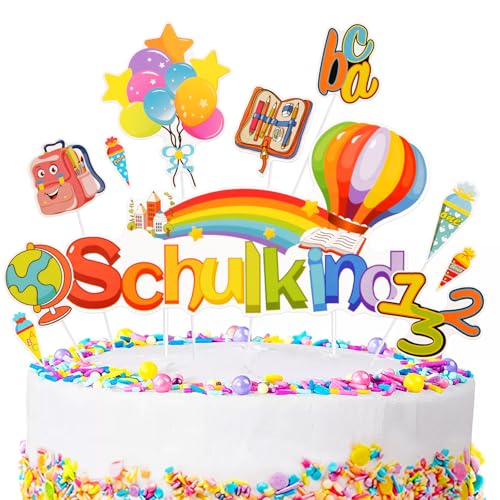 Surcotto Tortendeko Einschulung, Cupcake Topper Dekorationen Kuchendeko Schulanfang, für Schulkind Junge Mädchen Geschenk und Tortendeko Schulanfang Party Deko. von Surcotto