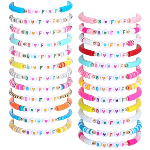 Sureio Bunte Freundschaftsarmbänder mit BFF-Perlen, für Mädchen, Kinder, stapelbare Tonscheibe, bunt, Stretch-Armbänder für Boho, Sommer, Strand, beste Freundin, Schmuck, Geschenk, 24 Stück von Sureio