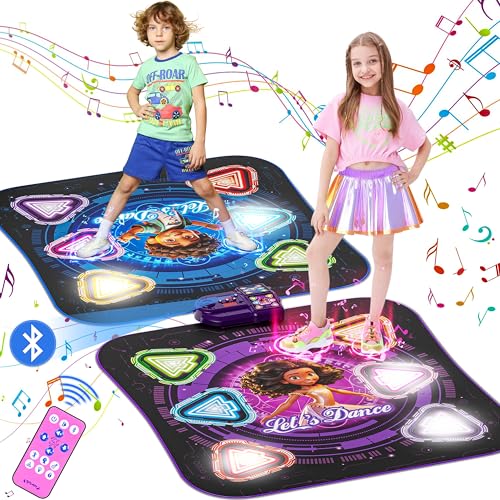 Tanzmatte Geschenk für Mädchen, 2-Spieler & 12-Tasten Leucht-Tanzmatte mit Bluetooth, Einzel und Doppelt von Angesicht zu Angesicht Modi, Musik Spielzeug Geschenke für Jungen Mädchen Kinder 3-12 Jahre von Surelect