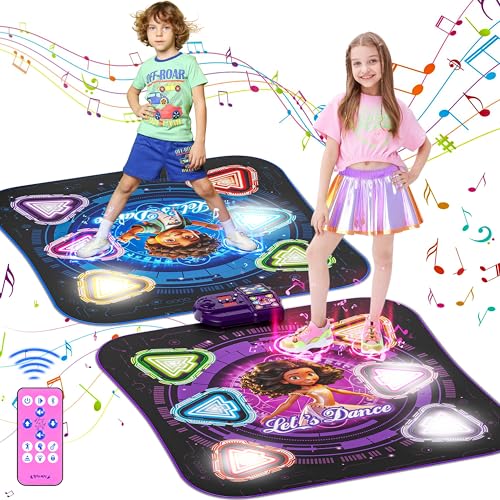 Tanzmatte Geschenk für Mädchen, 2-Spieler & 12-Tasten Leucht-Tanzmatte mit Bluetooth, Einzel und Doppelt von Angesicht zu Angesicht Modi, Musik Spielzeug Geschenke für Jungen Mädchen Kinder 3-12 Jahre von Surelect