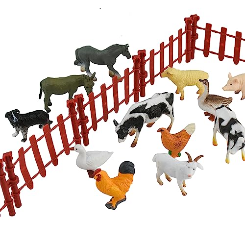 12 Stück Bauernhof Tiere Spielzeug, Mini realistische Bauernhof Spielzeug Tiere Figur Set mit montieren Zaun, pädagogische Playset für Kinder, Thema Party Supplies von Surplex