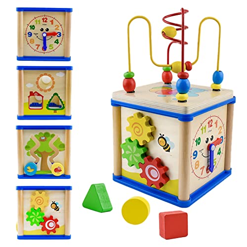 Surplex Motorikwürfel Perlen Labyrinth, 5-in-1 SpielCenter Aktivität Würfel für Baby Lernspielzeug ab 12 Monate, Achterbahn Beads Maze Babys Montessori-Spielzeug, Geschenke für Mädchen ＆ Jungen von Surplex