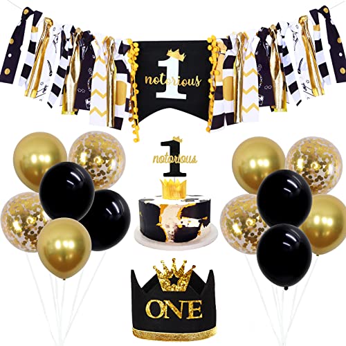 Sursurprise Hip Hop 1. Geburtstag Party Dekorationen Notorious One Hochstuhl Banner Cake Topper Krone für Jungen Hip Hop First Birthday The Big One Biggie Old School Rap Party Supplie von Sursurprise