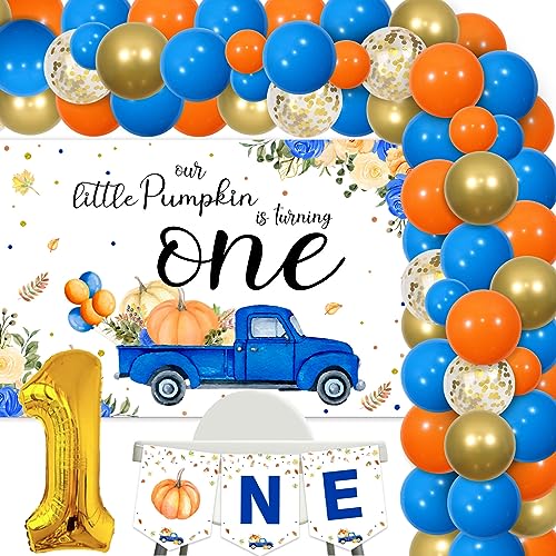 Little Pumpkin 1st Birthday Decorations, Blue Pumpkin First Birthday Decorations, Our Little Pumpkin Is Turning One Backdrop Balloon Garland Arch Kit for Boy Fall Autumn Party Supplies von Sursurprise