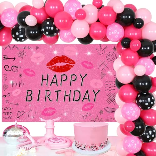 Sursurprise Mean Girls Thema Geburtstag Party Deko, Ballon Girlande Kit mit Mean Girls Kulisse, Lip Folienballon für Mädchen und Frauen Y2K Burn Book Early 2000s Geburtstag Dekoration von Sursurprise